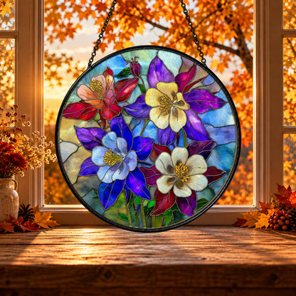 Rainbow Bouquet of Garden Flowers stained glass window suncatcher – third gallery view