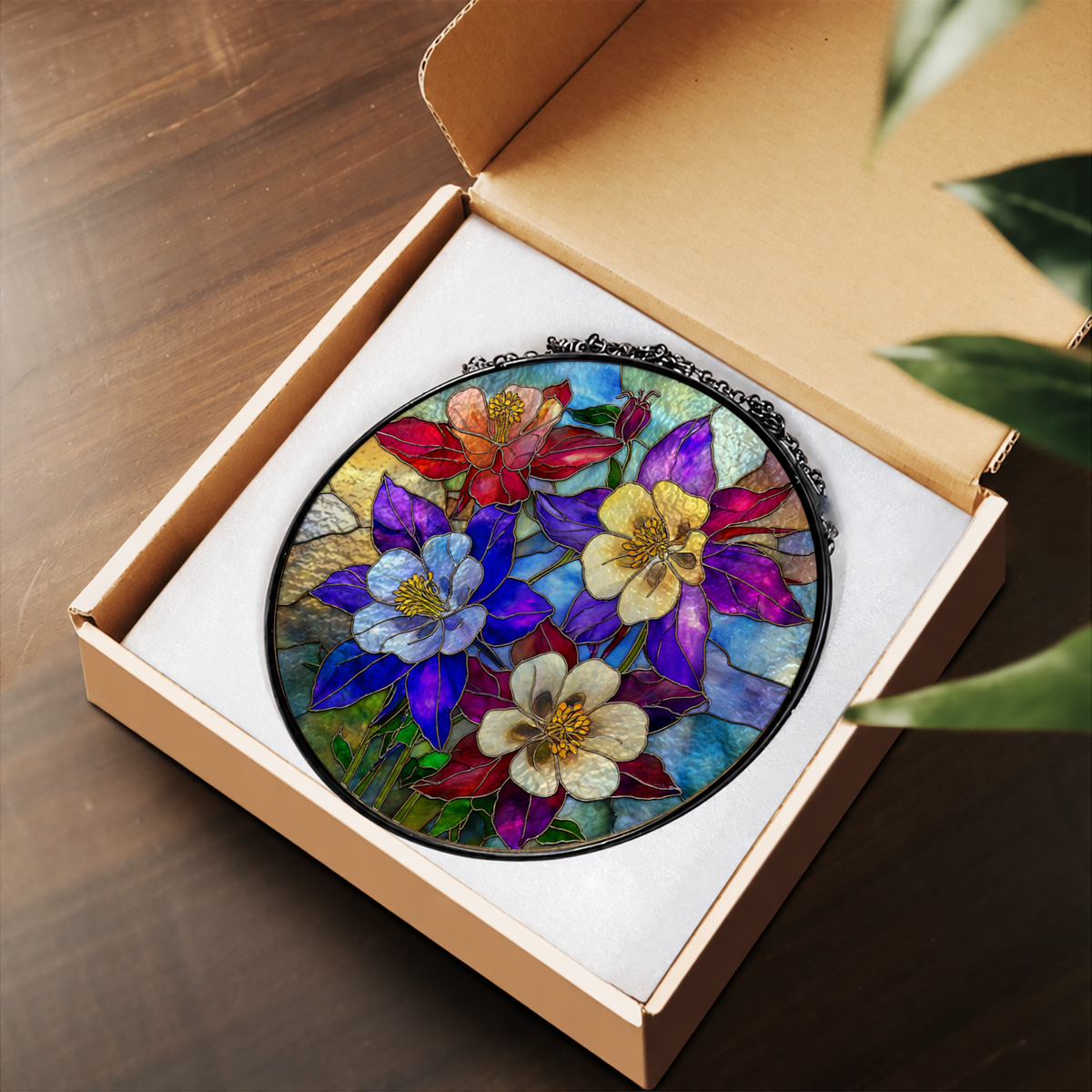 Rainbow Bouquet of Garden Flowers stained glass suncatcher – flat printed artwork design