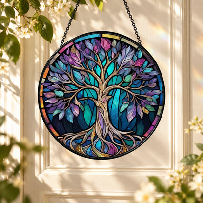 Rainbow Tree of Life with Deep Roots stained glass window suncatcher – third gallery view