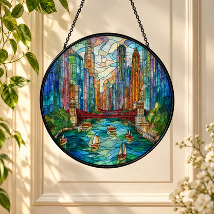Sunlit Woodland Forest and Creek stained glass window suncatcher – third gallery view