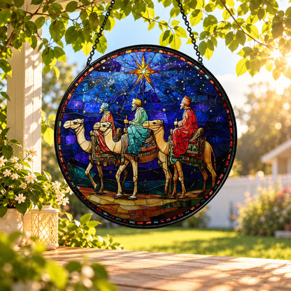 Three Wise Men beneath Christmas Star stained glass window suncatcher – third gallery view
