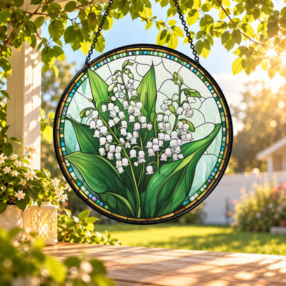 White Lily of the Valley Bouquet stained glass window suncatcher – third gallery view