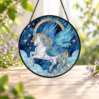 White Winged Pegasus beneath Stars stained glass window suncatcher – third gallery view