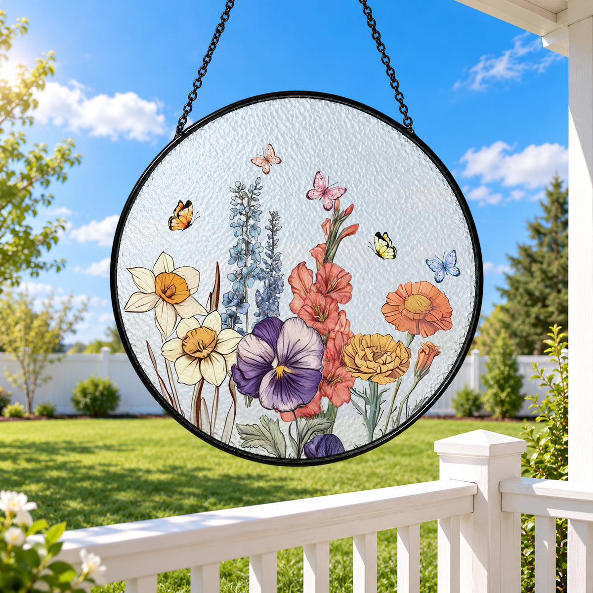 Wildflowers and Butterfly Garden stained glass window suncatcher – third gallery view
