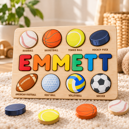 Custom wooden name puzzle, design 010, mockup view 1
