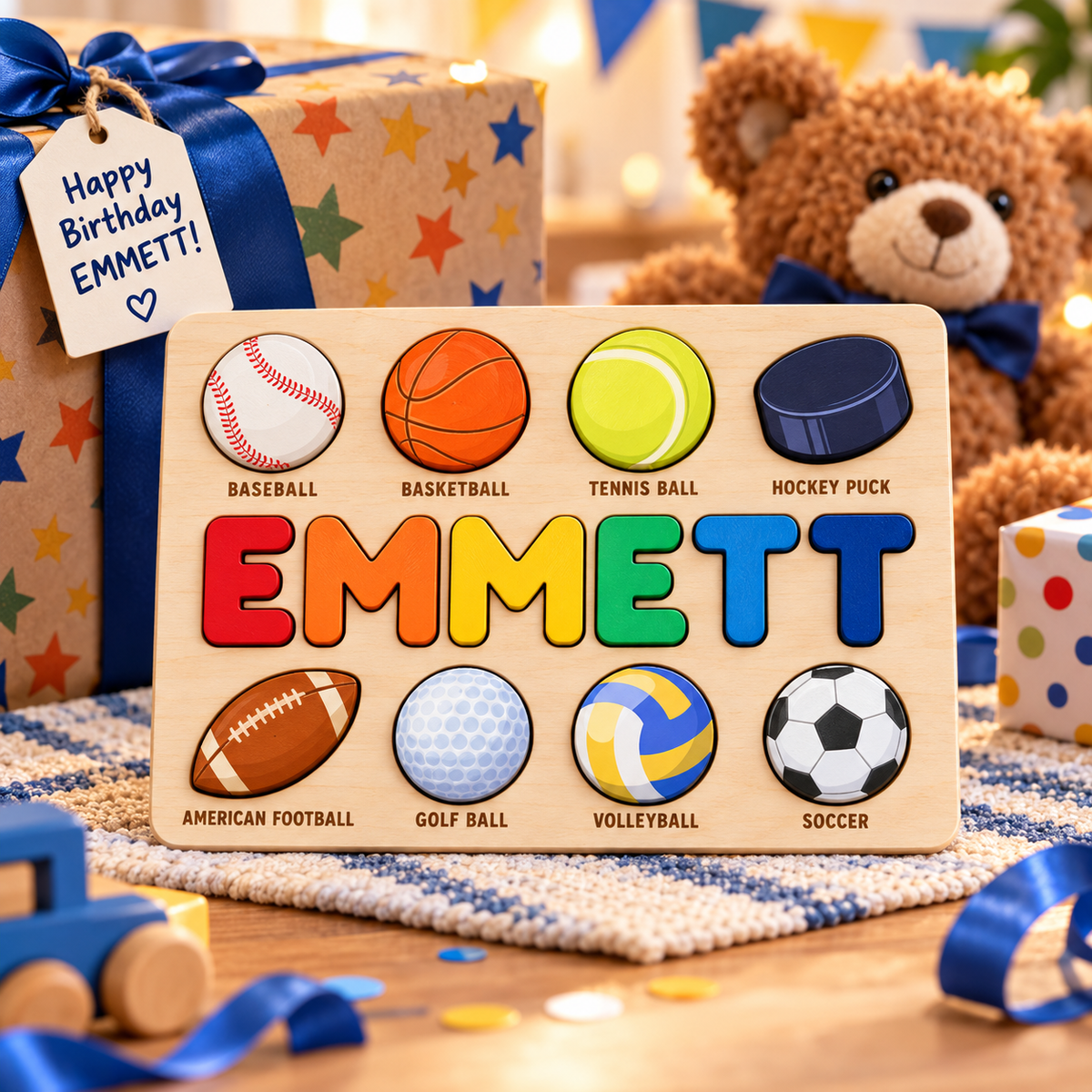 Custom wooden name puzzle, design 010, mockup view 4