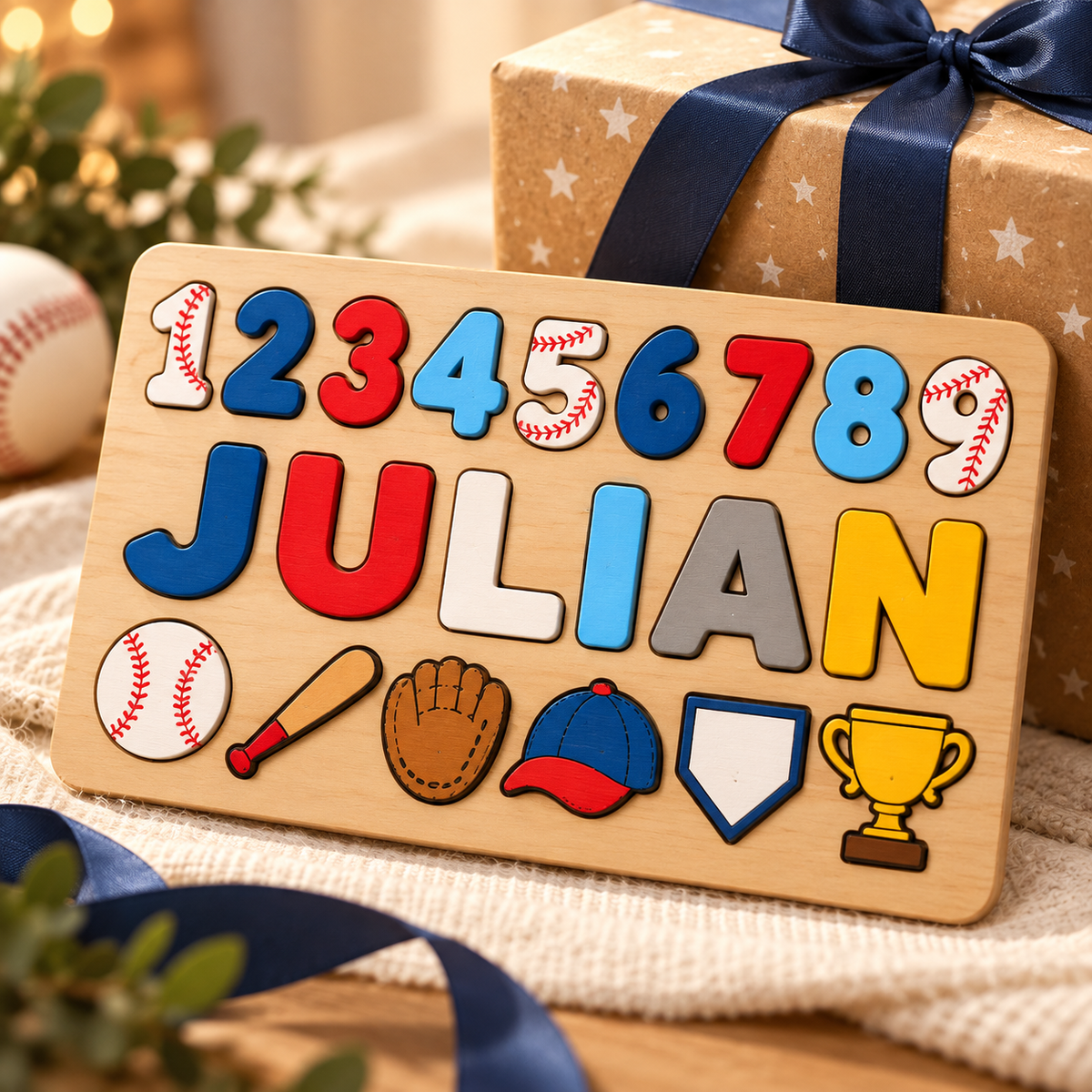 Custom wooden name puzzle, design 011, mockup view 4