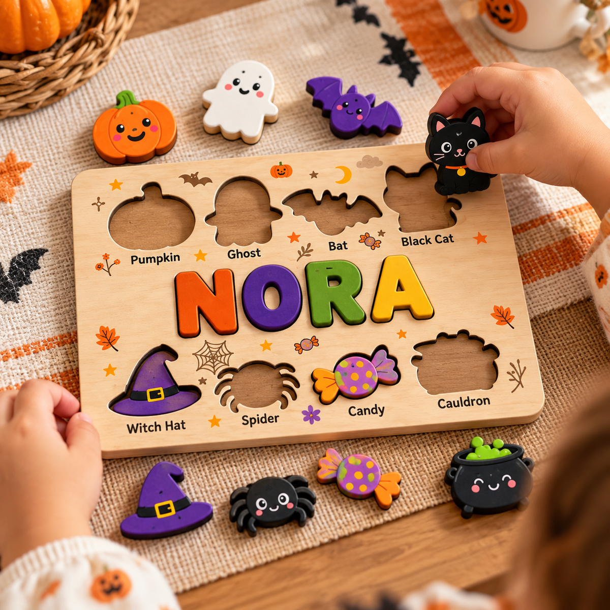 Custom wooden name puzzle, design 012, mockup view 3