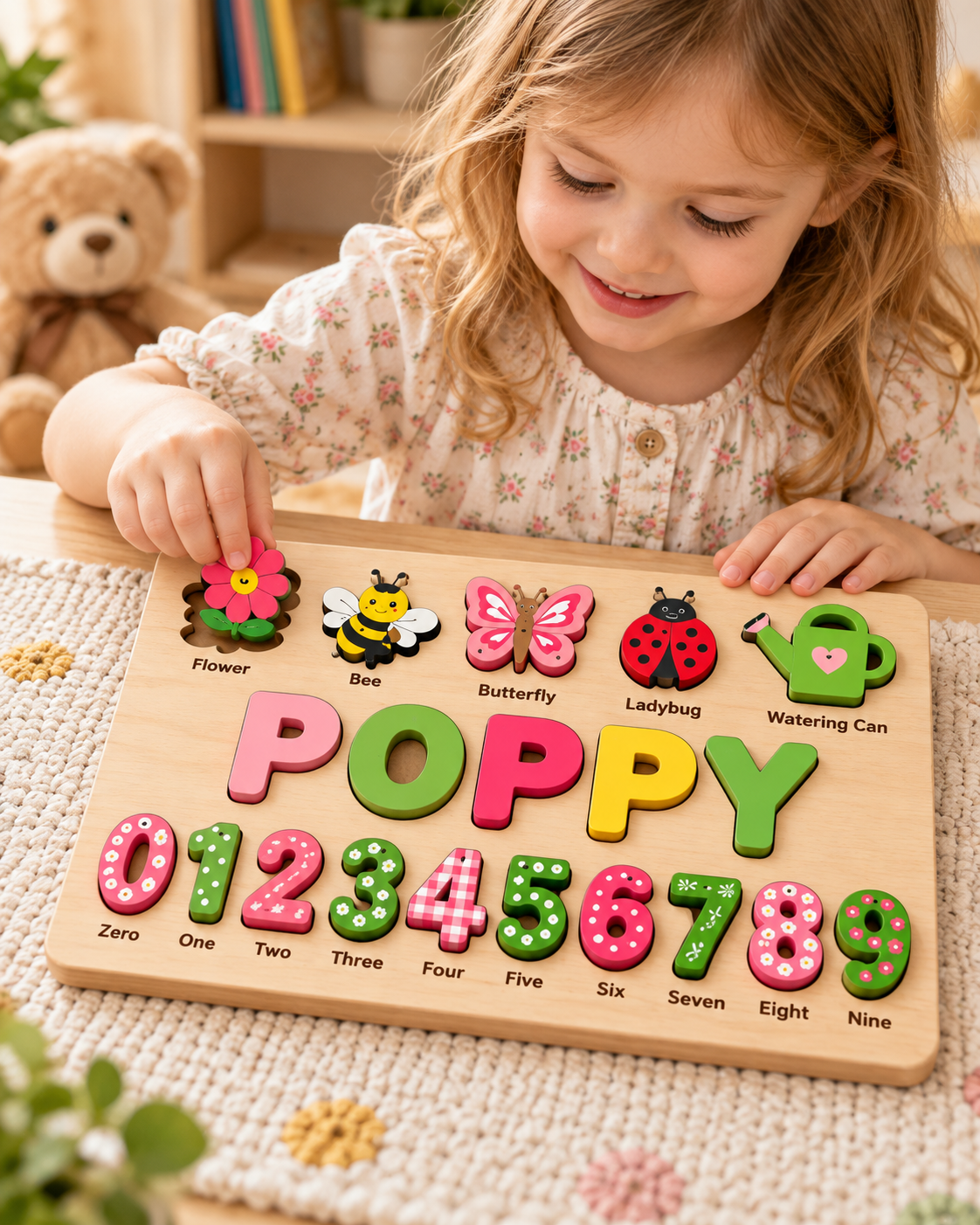 Custom wooden name puzzle, design 014, mockup view 3