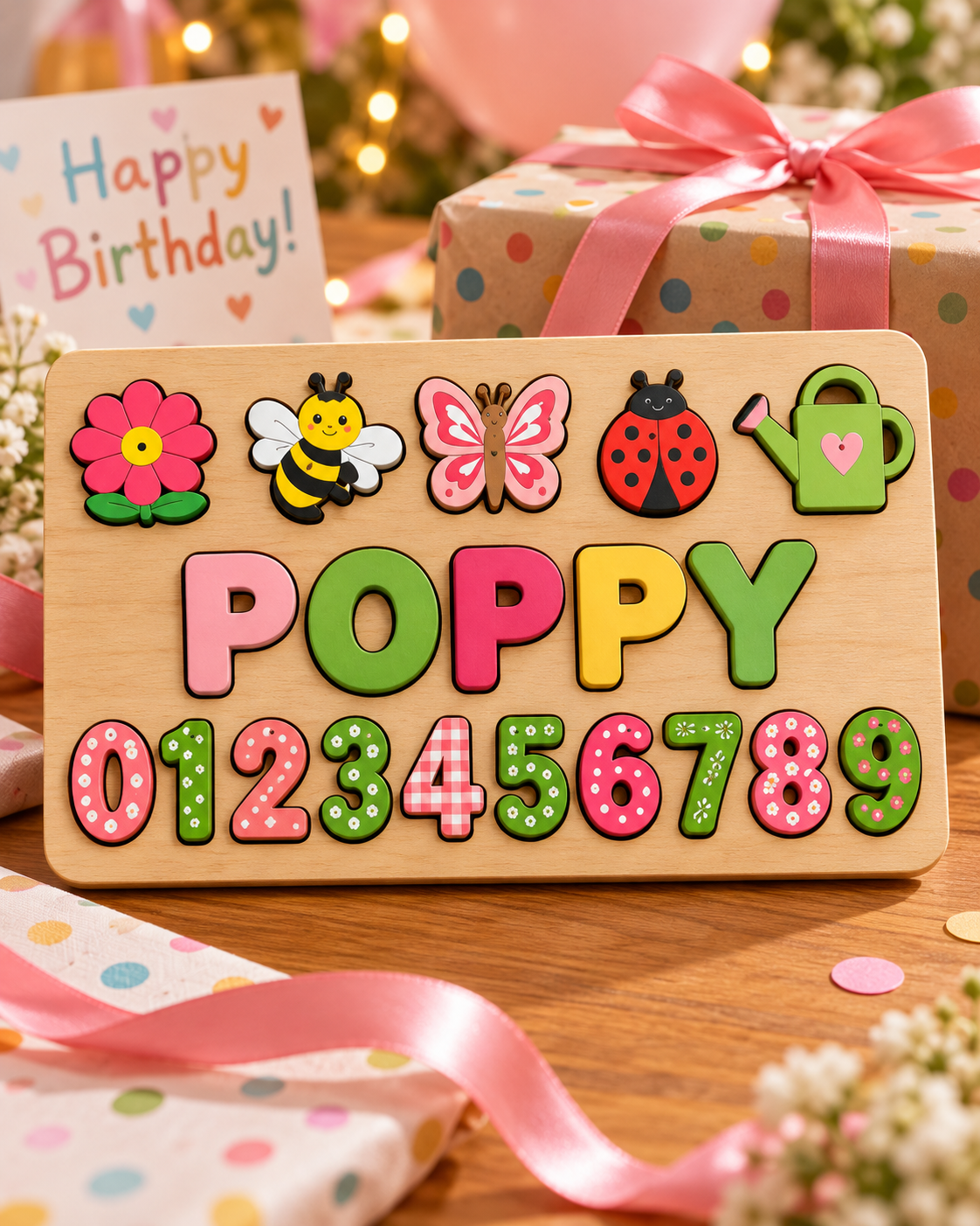 Custom wooden name puzzle, design 014, mockup view 4