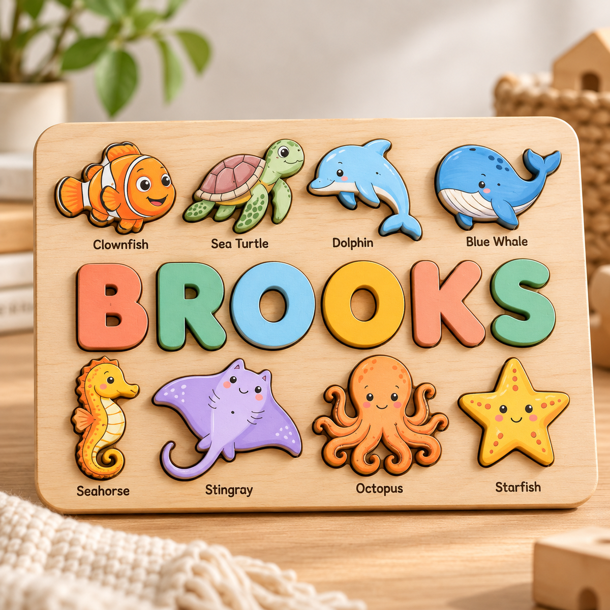 Custom wooden name puzzle, design 016, mockup view 1
