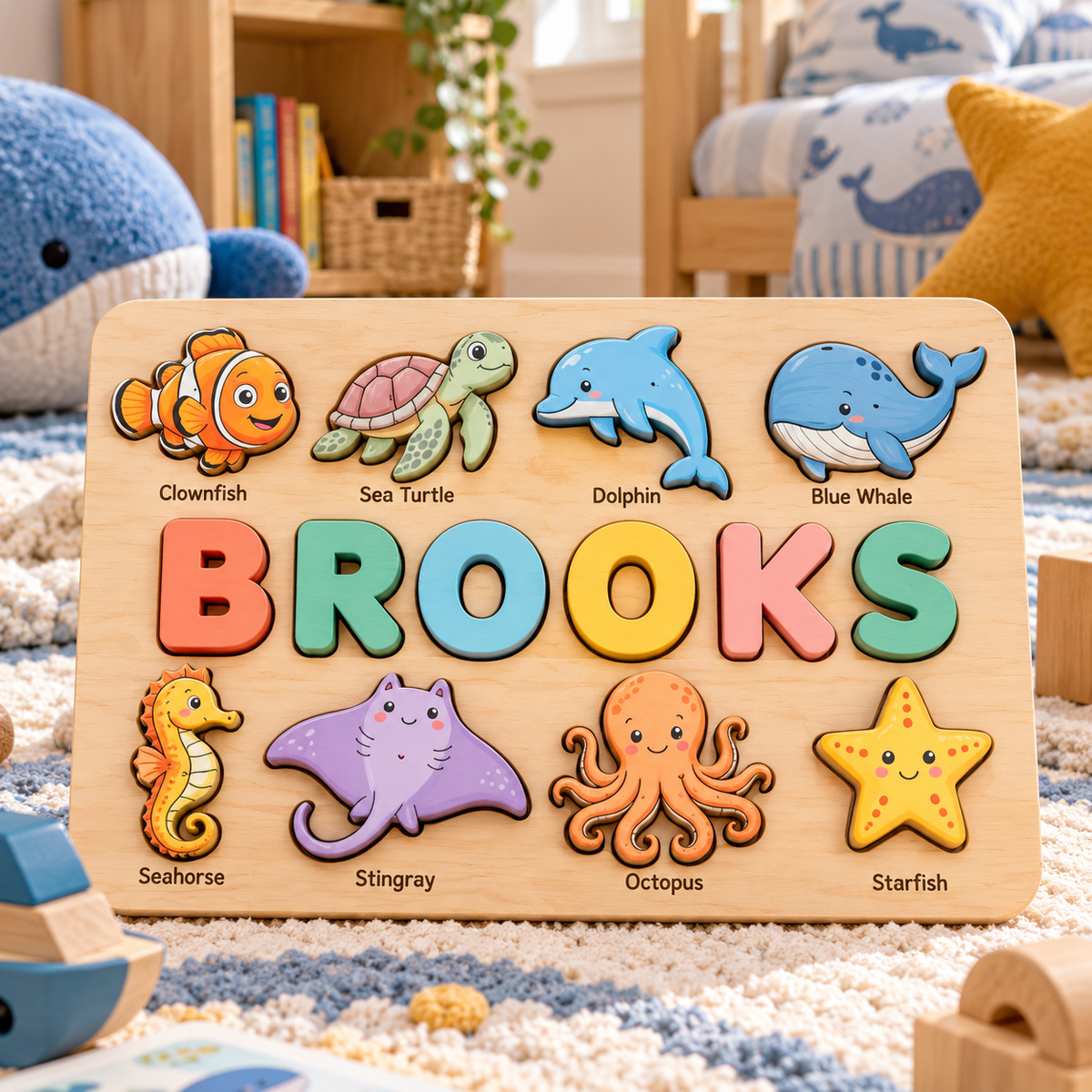 Custom wooden name puzzle, design 016, mockup view 2
