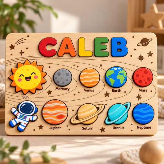 Custom wooden name puzzle, design 018, mockup view 1