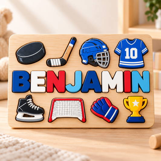 Custom wooden name puzzle, design 019, mockup view 1