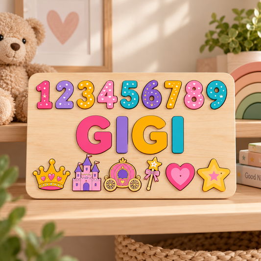 Personalized wooden name puzzle board design 001 – product photo 1