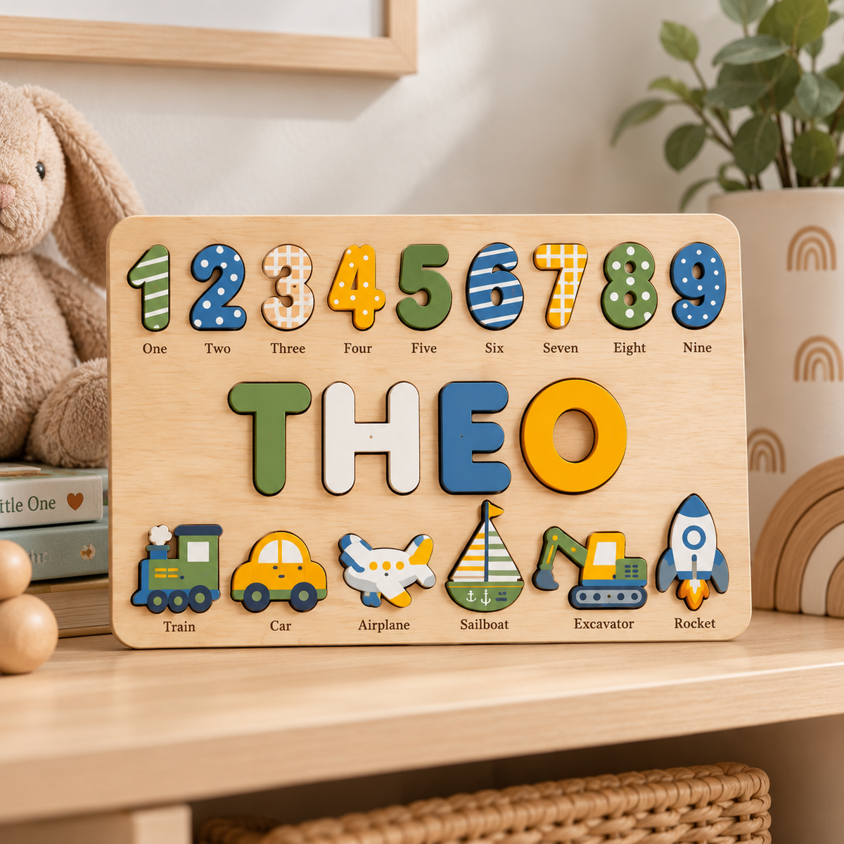 Custom wooden name puzzle, design 002, mockup view 2