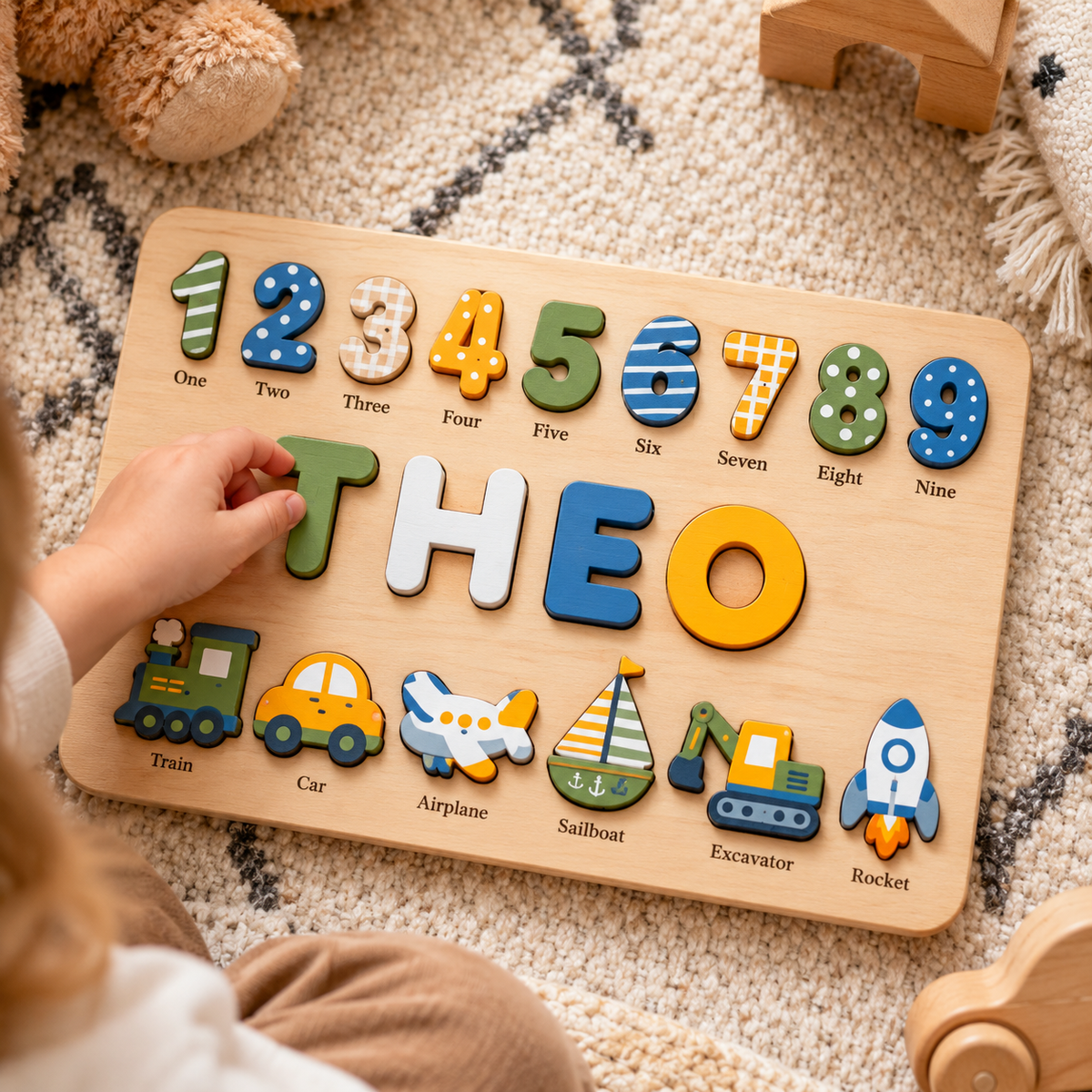 Custom wooden name puzzle, design 002, mockup view 3