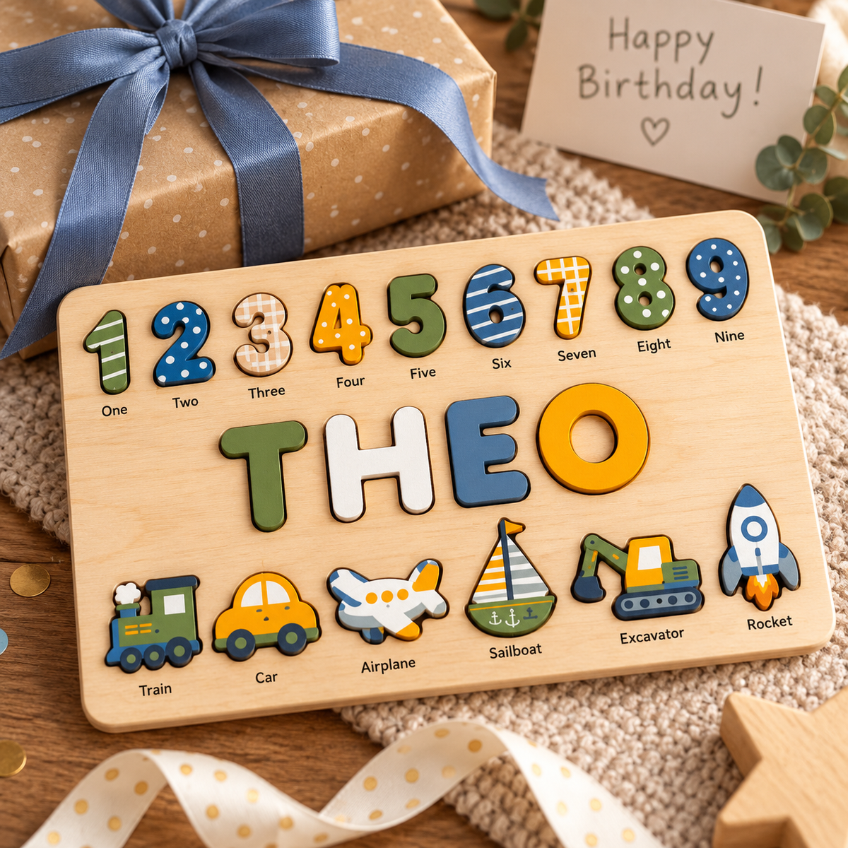 Custom wooden name puzzle, design 002, mockup view 4