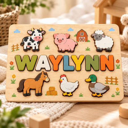 Custom wooden name puzzle, design 020, mockup view 1