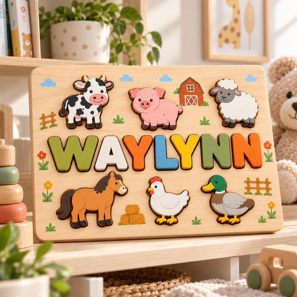 Custom wooden name puzzle, design 020, mockup view 2