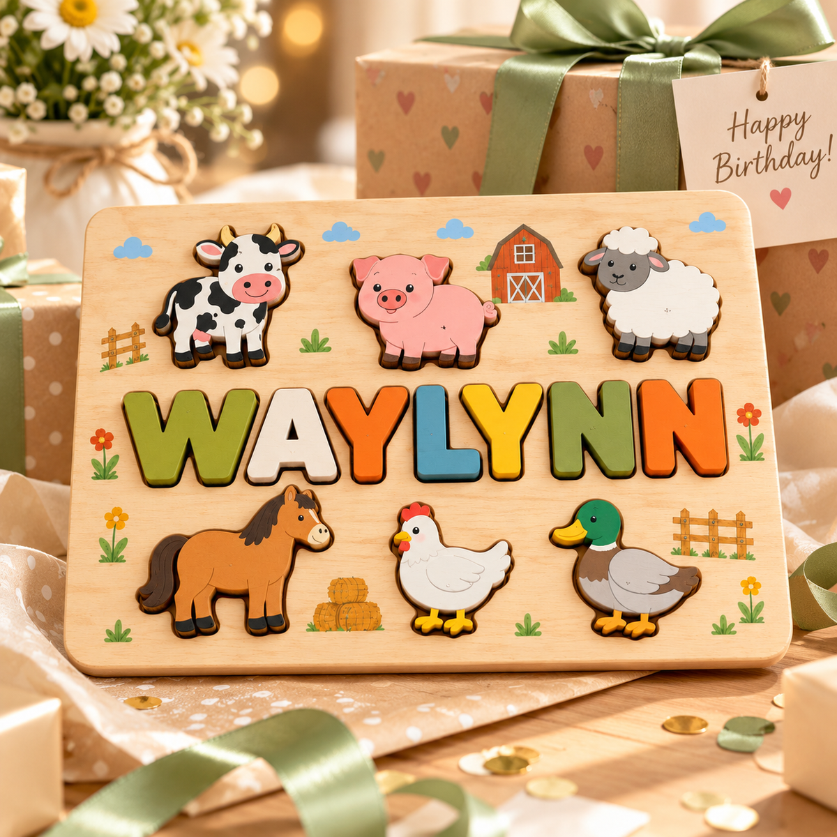 Custom wooden name puzzle, design 020, mockup view 4