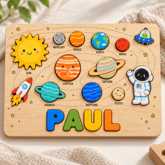 Custom wooden name puzzle, design 022, mockup view 1