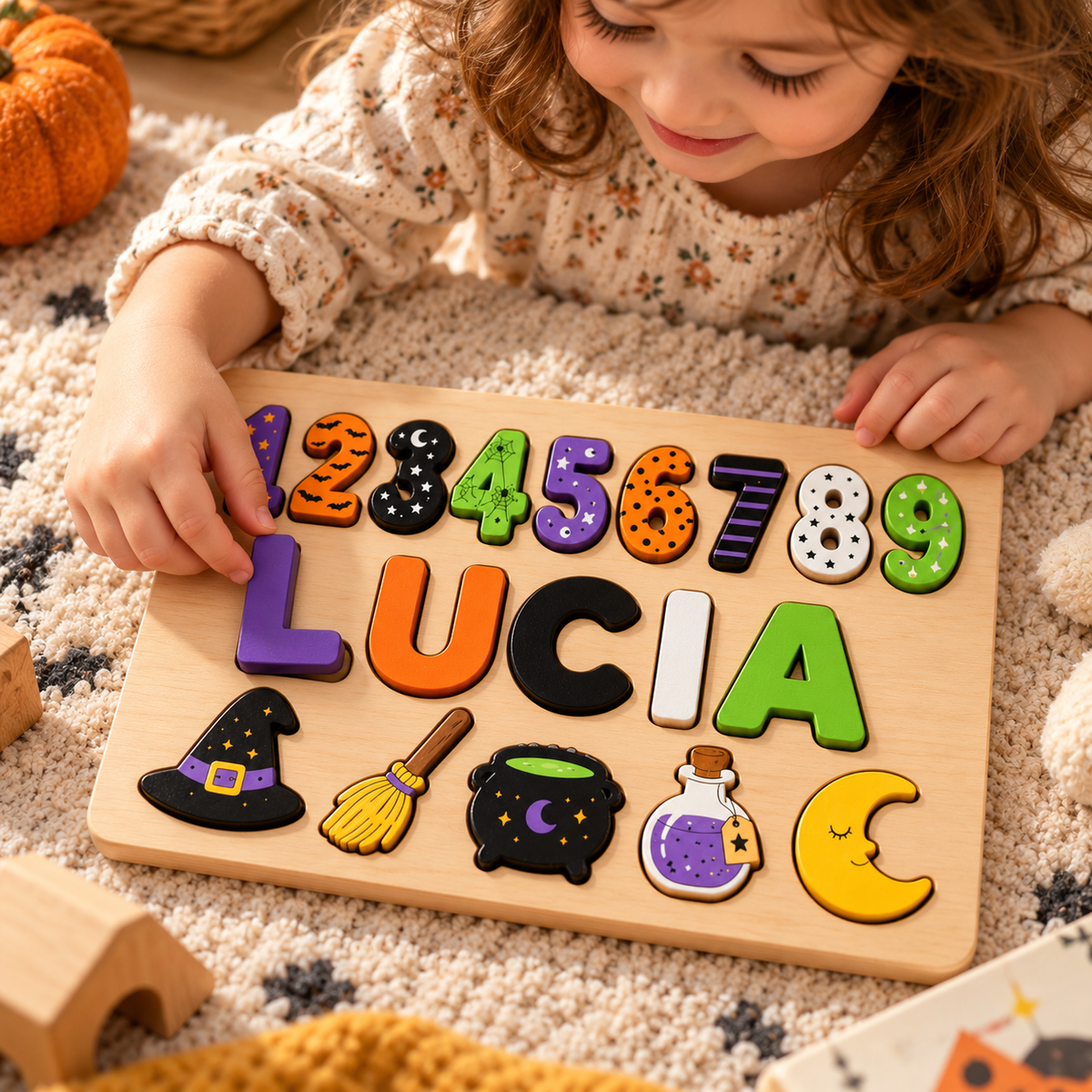 Custom wooden name puzzle, design 025, mockup view 3