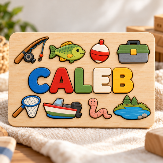 Custom wooden name puzzle, design 029, mockup view 1