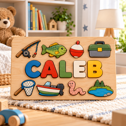 Custom wooden name puzzle, design 029, mockup view 2