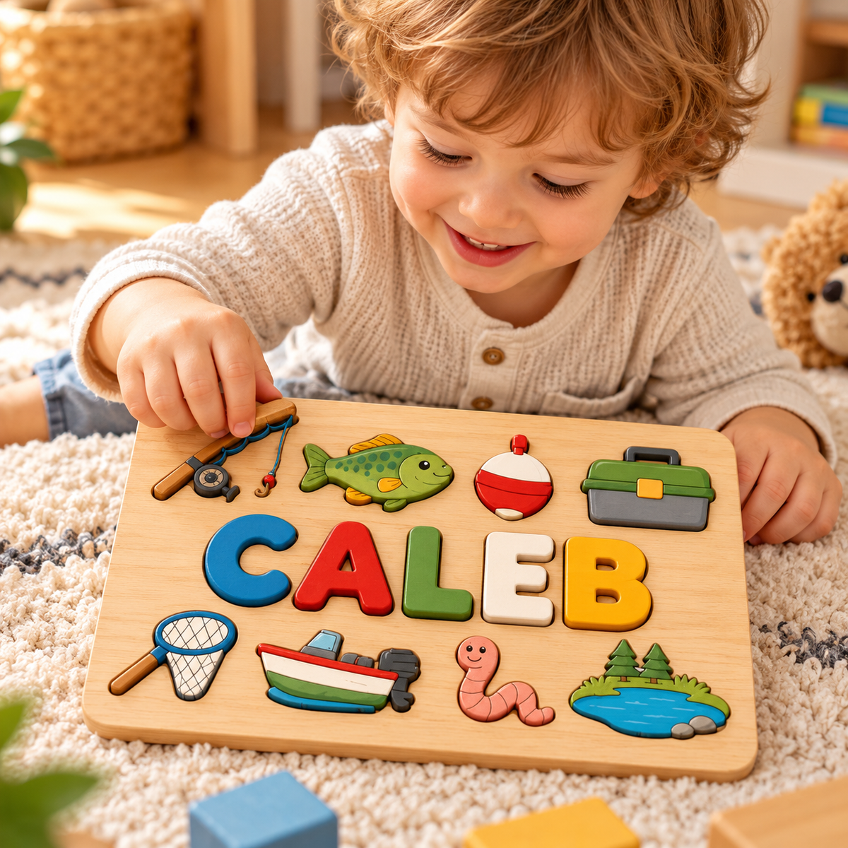 Custom wooden name puzzle, design 029, mockup view 3