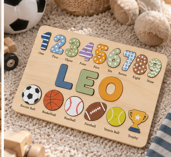 Custom wooden name puzzle, design 003, mockup view 2