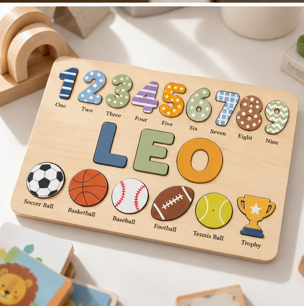 Custom wooden name puzzle, design 003, mockup view 3
