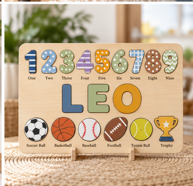 Custom wooden name puzzle, design 003, mockup view 4
