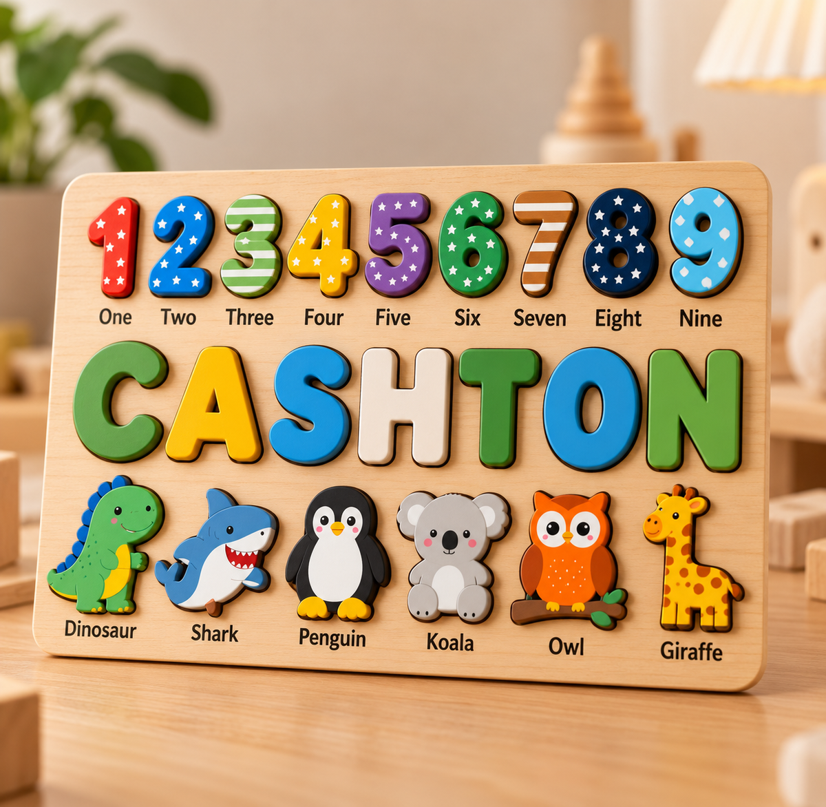 Custom wooden name puzzle, design 031, mockup view 2