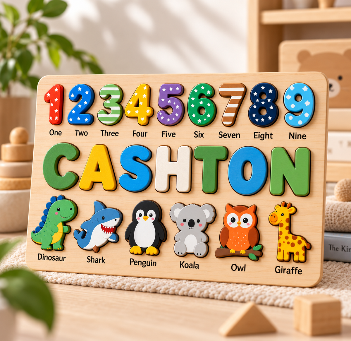 Custom wooden name puzzle, design 031, mockup view 3