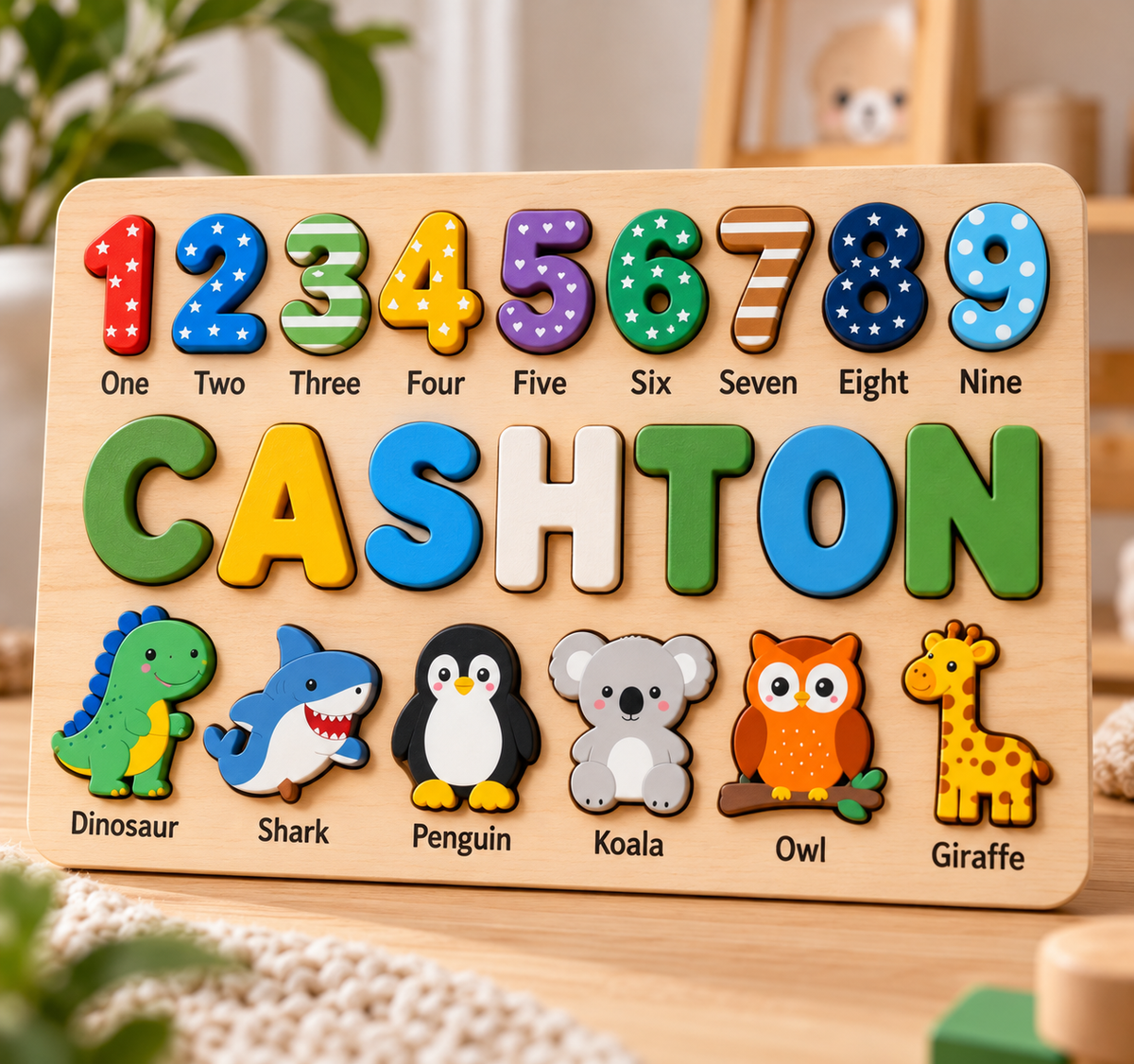 Custom wooden name puzzle, design 031, mockup view 4