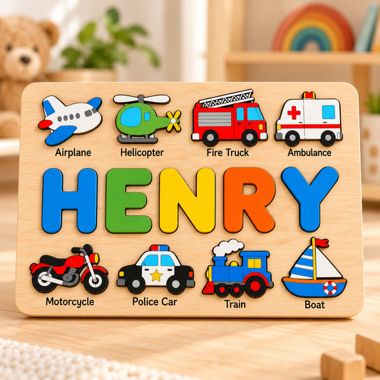 Custom wooden name puzzle, design 032, mockup view 1