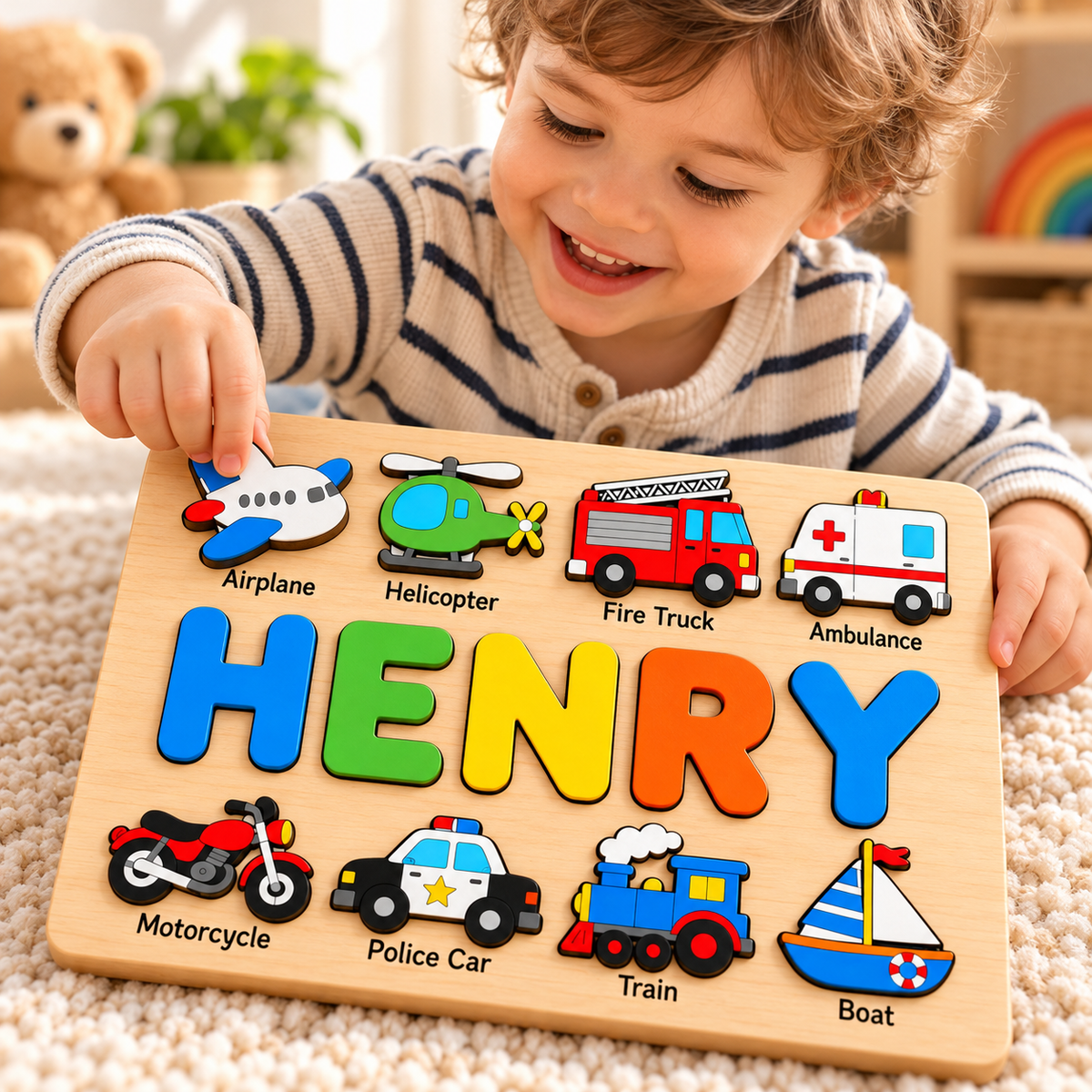 Custom wooden name puzzle, design 032, mockup view 3