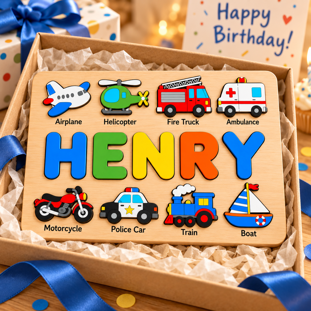Custom wooden name puzzle, design 032, mockup view 4