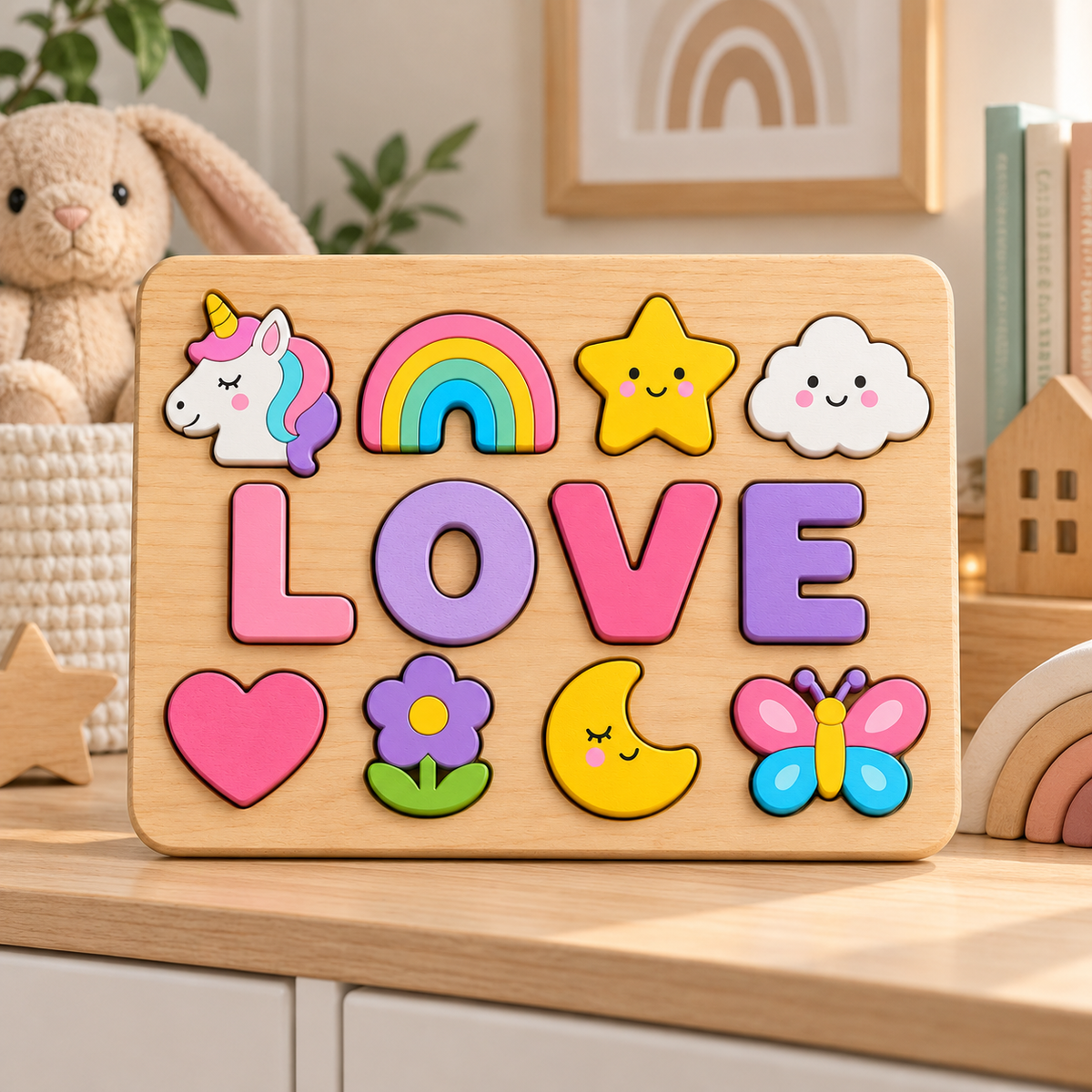 Custom wooden name puzzle, design 036, mockup view 2