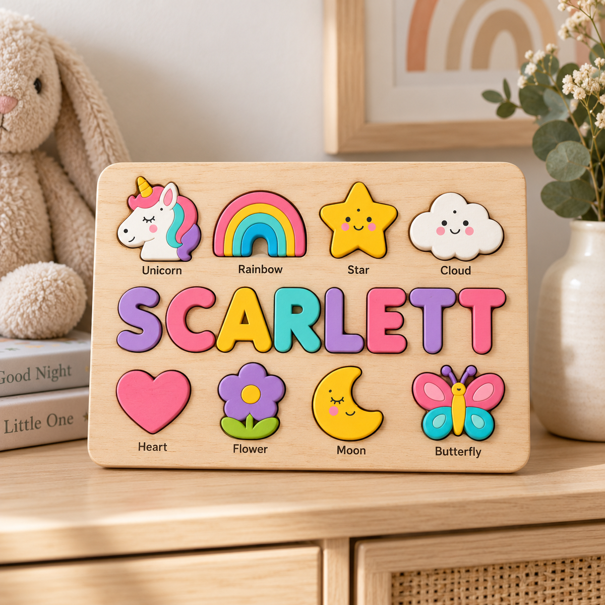 Custom wooden name puzzle, design 004, mockup view 2