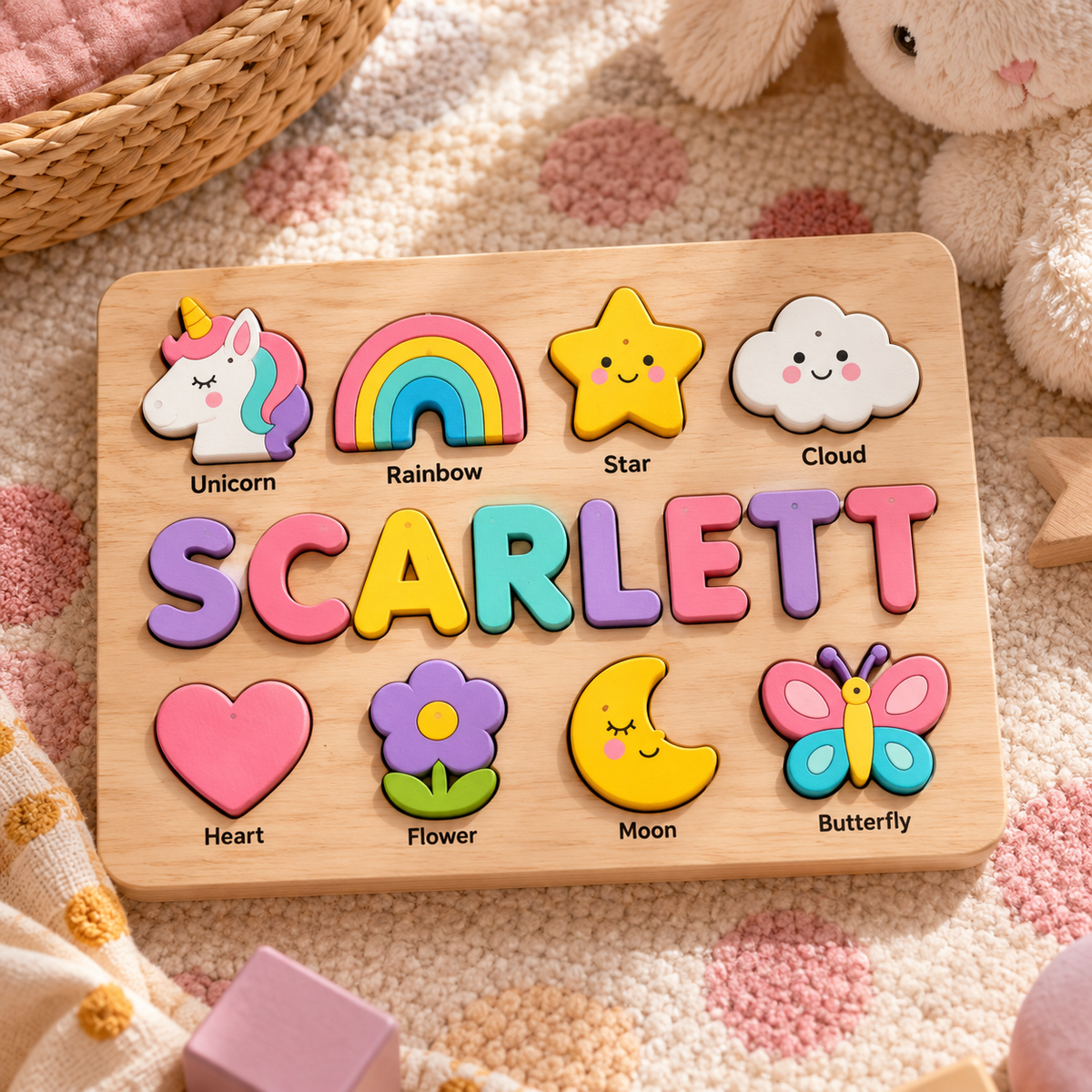 Custom wooden name puzzle, design 004, mockup view 3