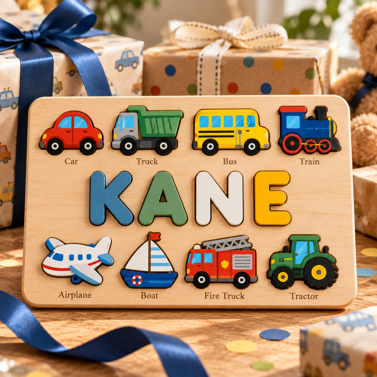 Custom wooden name puzzle, design 045, product mockup 4