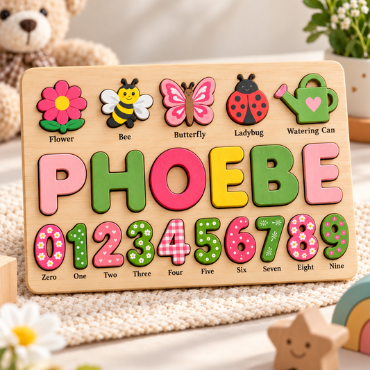 Custom wooden name puzzle, design 049, product mockup 1