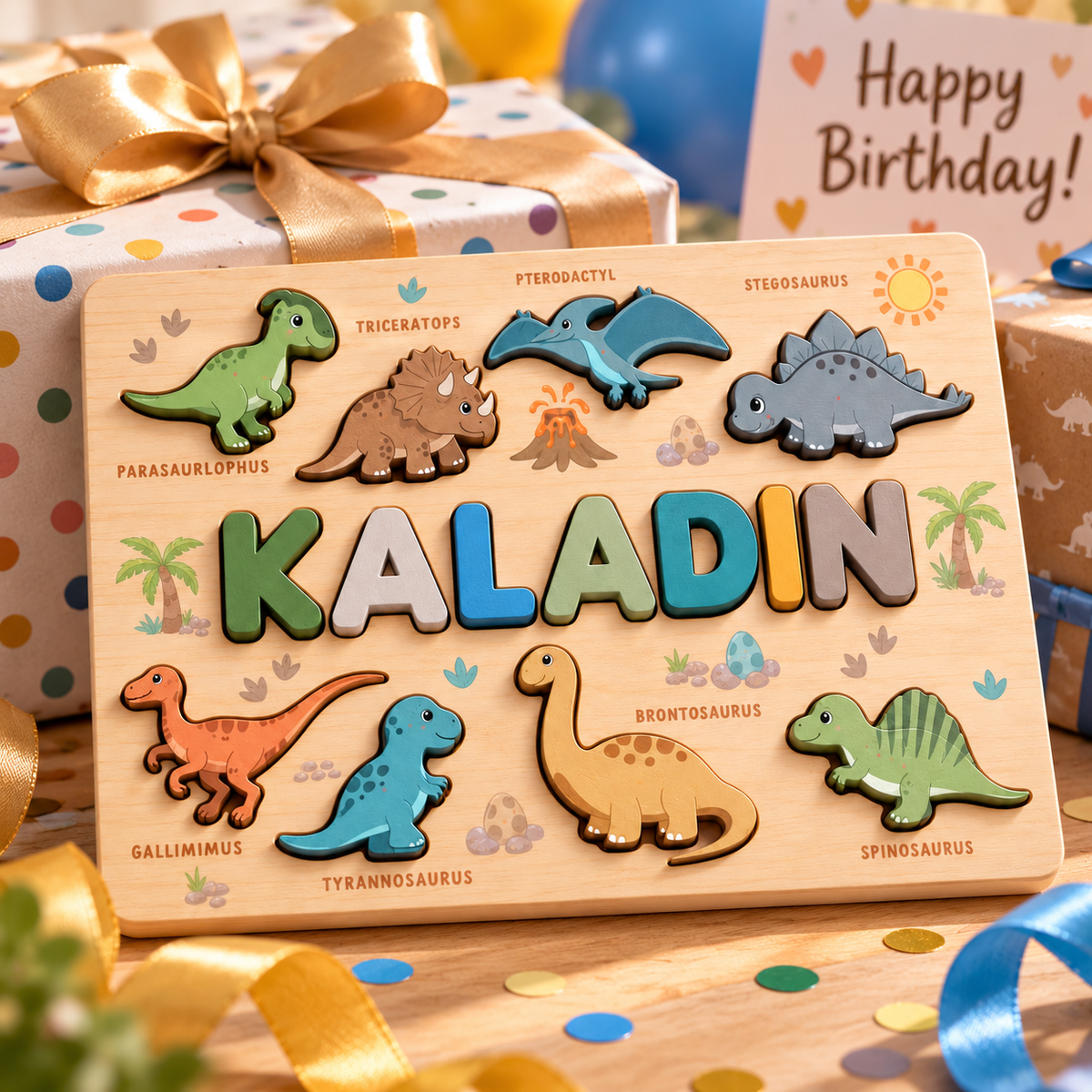 Custom kids dinosaur wooden name puzzle – additional mockup