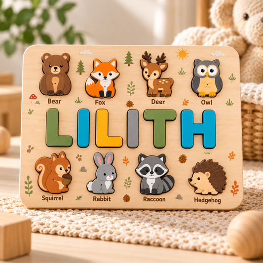 Custom wooden name puzzle, design 009, mockup view 1
